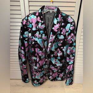 INC international slim fit men’s velvet and floral foil print blazer. Medium